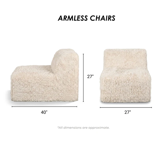 Alt view image 6 of 7 - 1 pc Armless Chair Only High Density Compressed Foam Faux Fur Sand Color Modular Piece Living, Chairs Accent Seating