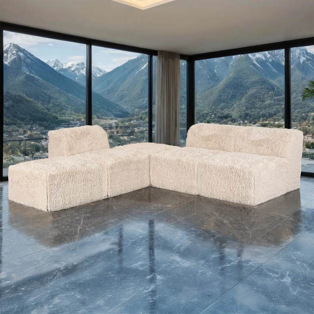 Alt view image 7 of 7 - 1 pc Armless Chair Only High Density Compressed Foam Faux Fur Sand Color Modular Piece Living, Chairs Accent Seating