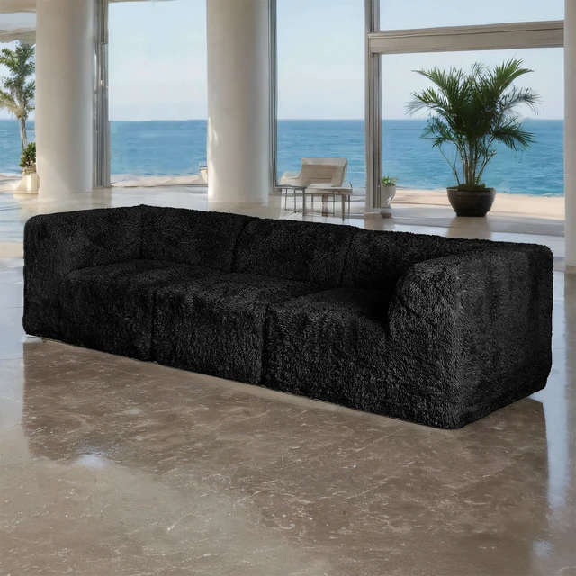 Alt view image 7 of 7 - 1 pc Corner Wedge Only High Density Compressed Foam Faux Fur Color Living, Black, Chairs Accent Seating