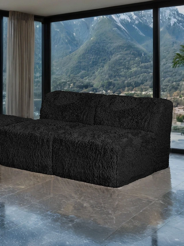 Alt view image 4 of 7 - 1 pc Armless Chair Only High Density Compressed Foam Faux Fur Color Modular Piece Living, Black, Chairs Accent Seating