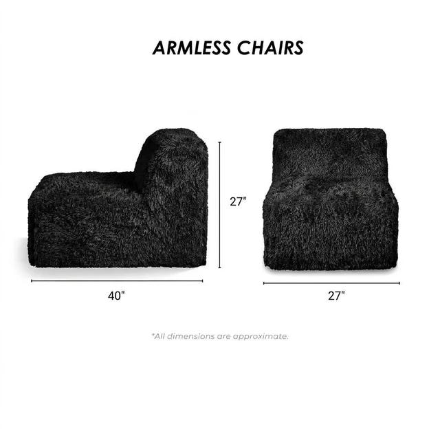 Alt view image 5 of 7 - 1 pc Armless Chair Only High Density Compressed Foam Faux Fur Color Modular Piece Living, Black, Chairs Accent Seating