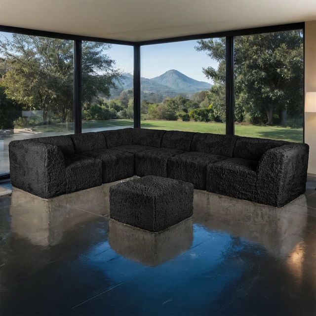 Alt view image 7 of 7 - 1 pc Armless Chair Only High Density Compressed Foam Faux Fur Color Modular Piece Living, Black, Chairs Accent Seating