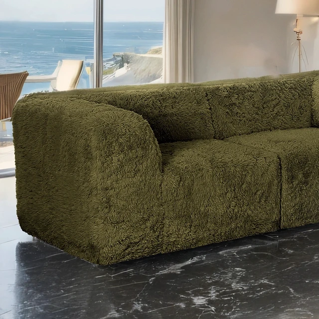 Alt view image 3 of 7 - 1 pc Corner Wedge Only High Density Compressed Foam Faux Fur Olive Color Living, Olive Green, Chairs Accent Seating