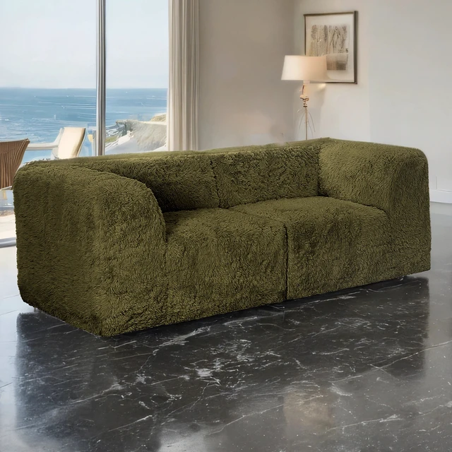 Alt view image 4 of 7 - 1 pc Corner Wedge Only High Density Compressed Foam Faux Fur Olive Color Living, Olive Green, Chairs Accent Seating