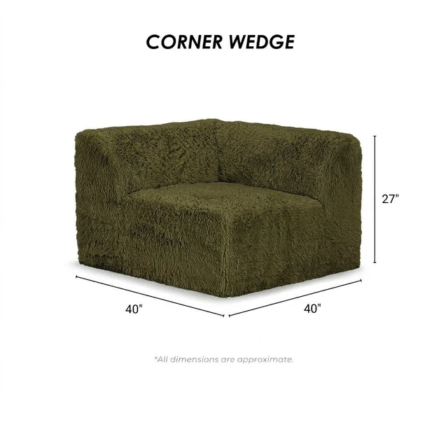 Alt view image 5 of 7 - 1 pc Corner Wedge Only High Density Compressed Foam Faux Fur Olive Color Living, Olive Green, Chairs Accent Seating