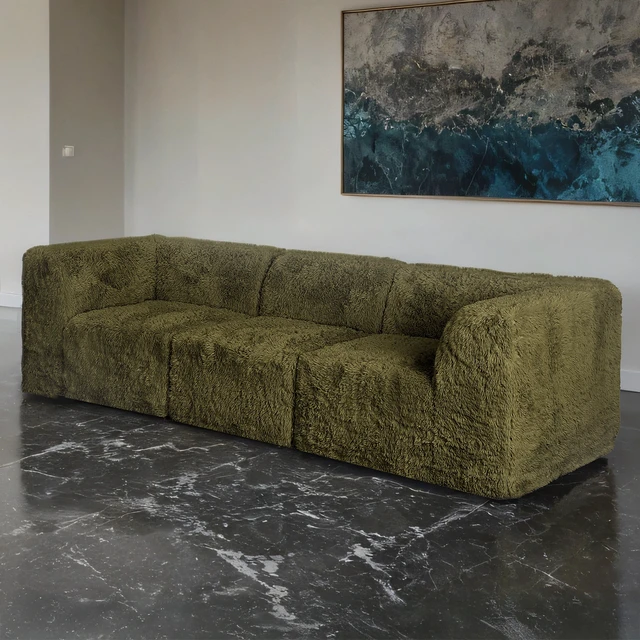 Alt view image 7 of 7 - 1 pc Corner Wedge Only High Density Compressed Foam Faux Fur Olive Color Living, Olive Green, Chairs Accent Seating
