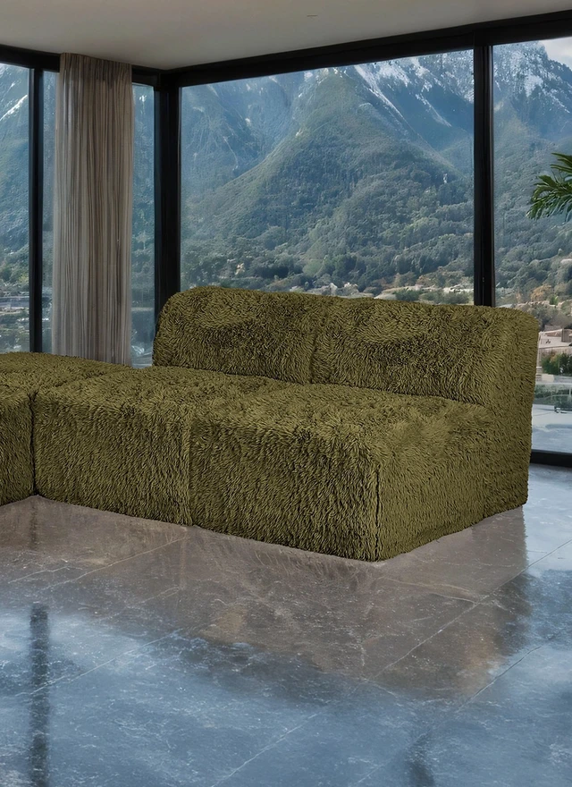 Alt view image 3 of 7 - 1 pc Armless Chair Only High Density Compressed Foam Faux Fur Olive Color Modular Piece Living, Olive Green, Chairs