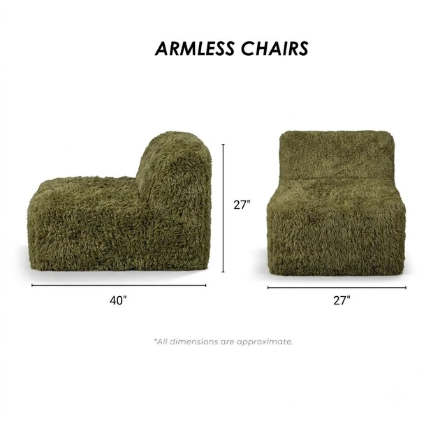 Alt view image 6 of 7 - 1 pc Armless Chair Only High Density Compressed Foam Faux Fur Olive Color Modular Piece Living, Olive Green, Chairs