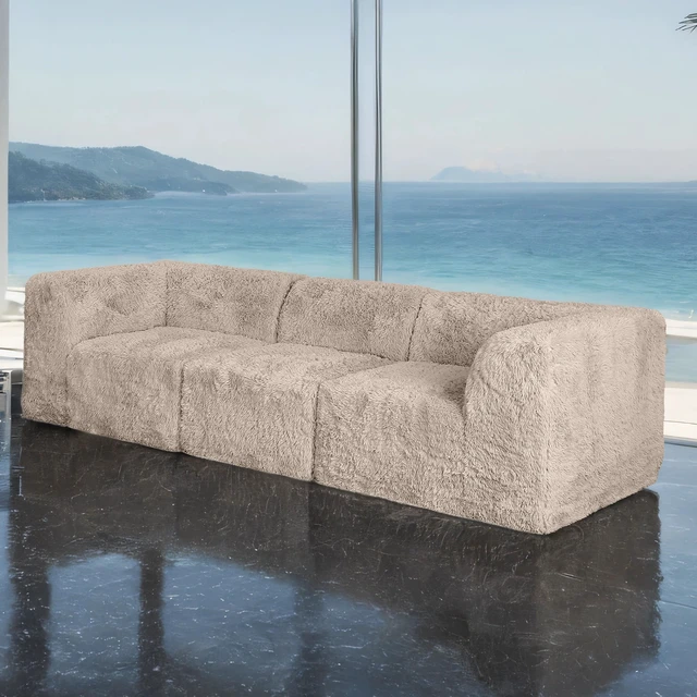Alt view image 7 of 7 - 1 pc Corner Wedge Only High Density Compressed Foam Faux Fur Color Living, Taupe, Chairs Accent Seating