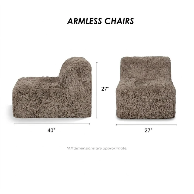 Alt view image 6 of 7 - 1 pc Armless Chair Only High Density Compressed Foam Faux Fur Color Modular Piece Living, Taupe, Chairs Accent Seating