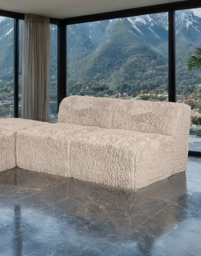 Alt view image 5 of 7 - 1 pc Armless Chair Only High Density Compressed Foam Faux Fur Color Modular Piece Living, Taupe, Chairs Accent Seating