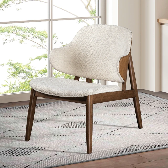 Alt view image 2 of 6 - Mid-Century Wingback Chair with Side Table with Four Legs Solid Structure, Beige Walnut, Engineered Wood, Fabric