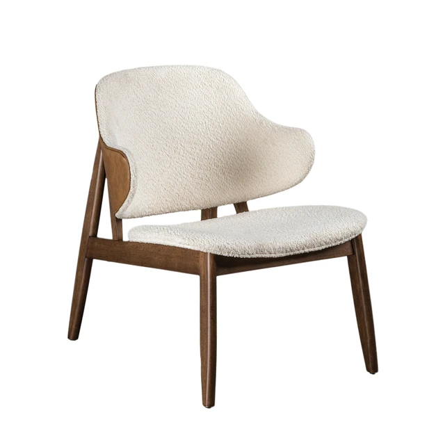 Alt view image 3 of 6 - Mid-Century Wingback Chair with Side Table with Four Legs Solid Structure, Beige Walnut, Engineered Wood, Fabric