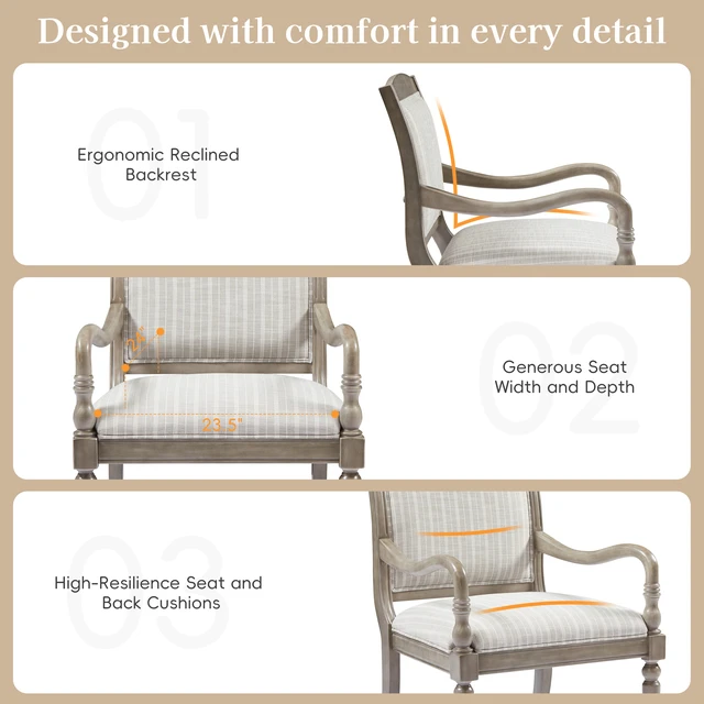Alt view image 5 of 7 - 28.5 Inch Upholstered Accent Chair with Solid Wood Frame, Spindle Legs Carved Arms Polyester Armchair for Living, Gray