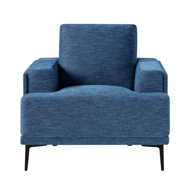Alt view image 2 of 6 - Accent Chair Chenille Fabric Upholstered Comfort Armchair Solid Living Furniture 1 pc, Blue, Plywood and Solid Wood