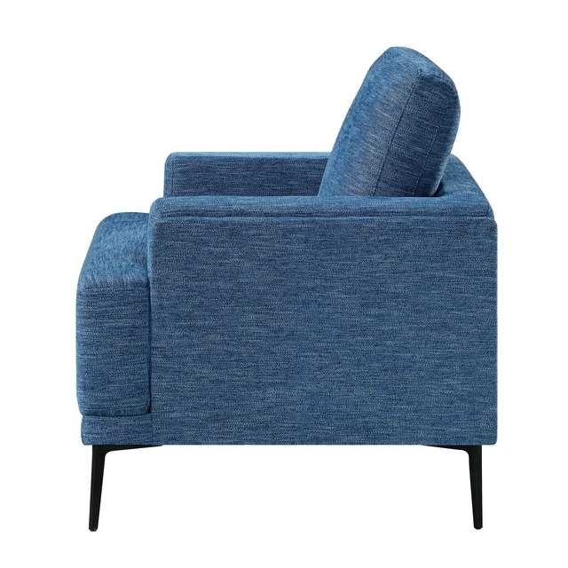 Alt view image 4 of 6 - Accent Chair Chenille Fabric Upholstered Comfort Armchair Solid Living Furniture 1 pc, Blue, Plywood and Solid Wood
