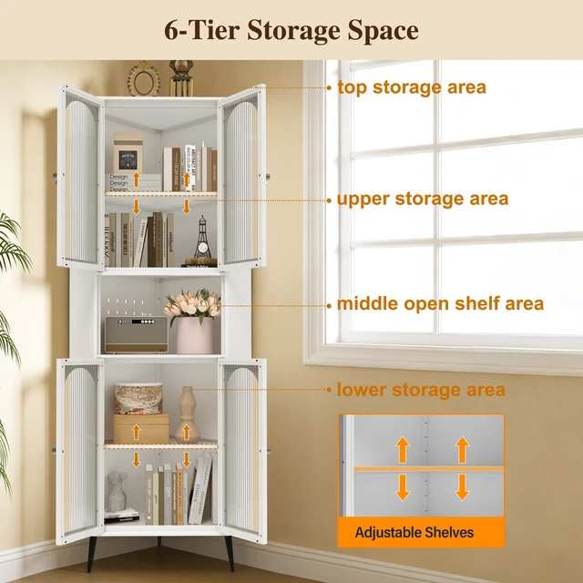 Alt view image 4 of 7 - 70.87 Inch Corner Cabinet, Metal Storage Cabinet with Doors and Adjustable Shelves Corner Organizer Space Saving