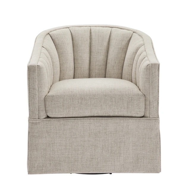 Alt view image 3 of 7 - Skirted Swivel Accent Chair, Ivory, Polyester, Chairs Accent Seating