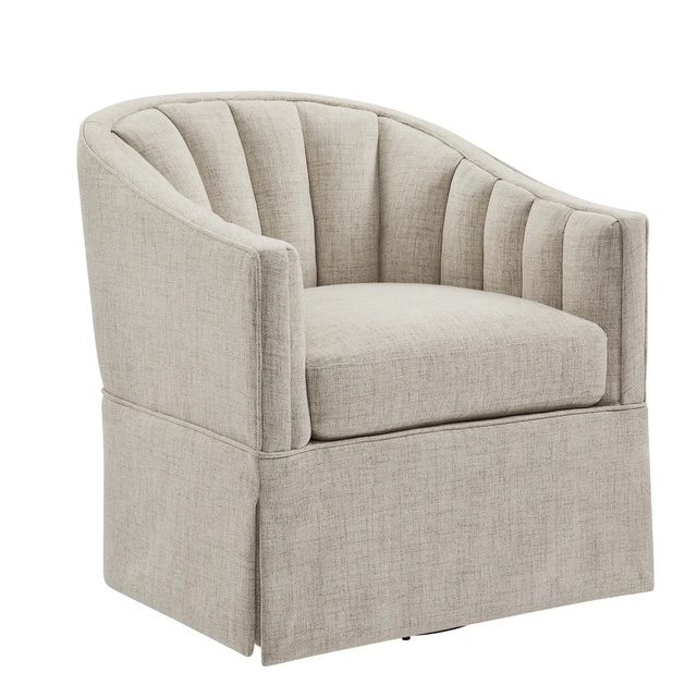 Alt view image 2 of 7 - Skirted Swivel Accent Chair, Ivory, Polyester, Chairs Accent Seating