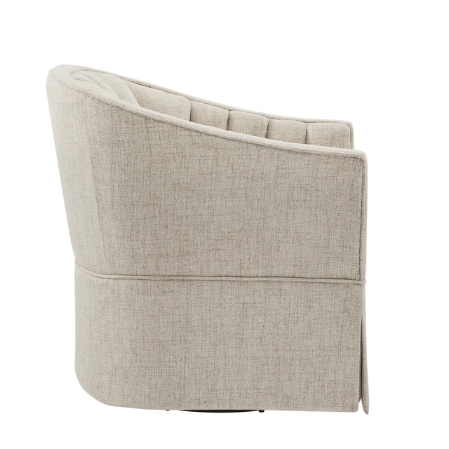 Alt view image 4 of 7 - Skirted Swivel Accent Chair, Ivory, Polyester, Chairs Accent Seating