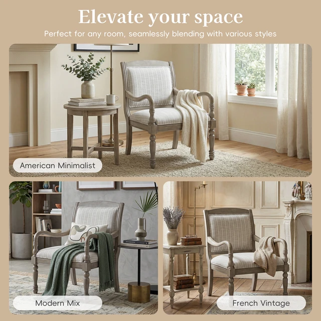 Alt view image 6 of 7 - 28.5 Inch Upholstered Accent Chair with Solid Wood Frame, Spindle Legs Carved Arms Polyester Armchair for Living, Gray