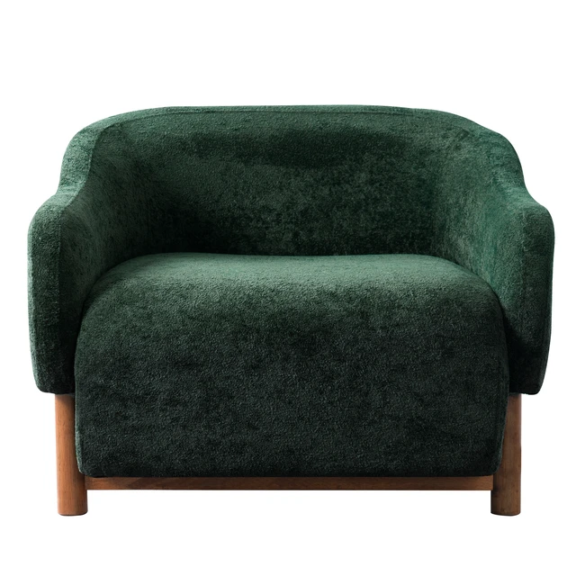 Alt view image 7 of 7 - Accent Chair Chenille Upholstered Armchair with Recessed Arms and Tight Back Rubberwood Legs Single Seating for Living