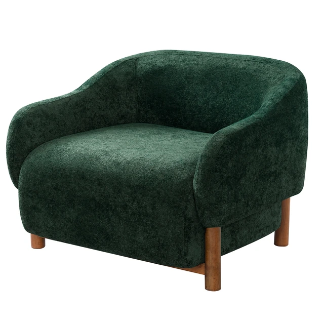 Alt view image 6 of 7 - Accent Chair Chenille Upholstered Armchair with Recessed Arms and Tight Back Rubberwood Legs Single Seating for Living