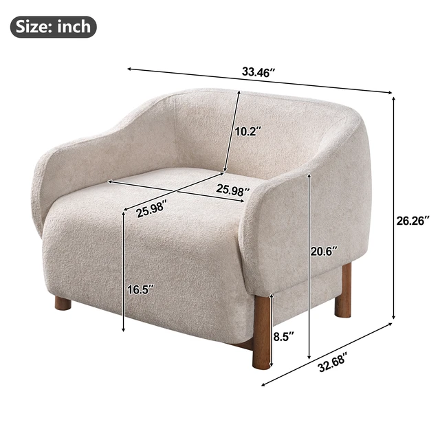 Alt view image 2 of 7 - Accent Chair Chenille Upholstered Armchair with Recessed Arms and Tight Back Rubberwood Legs Single Seating for Living