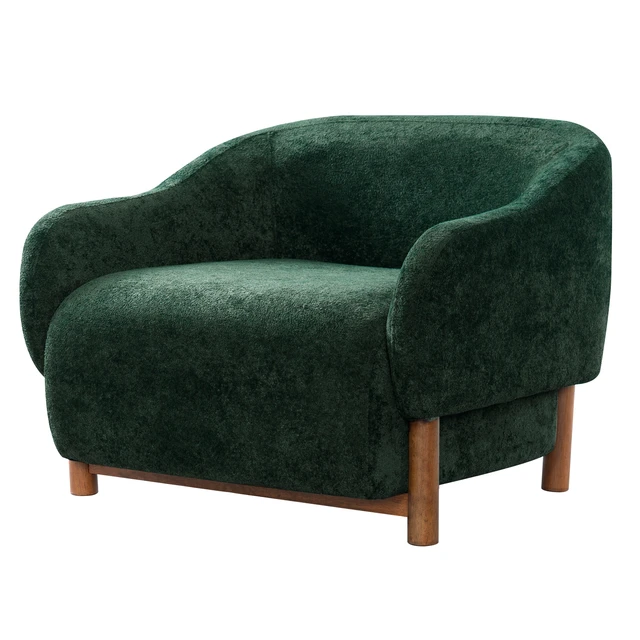 Alt view image 5 of 7 - Accent Chair Chenille Upholstered Armchair with Recessed Arms and Tight Back Rubberwood Legs Single Seating for Living