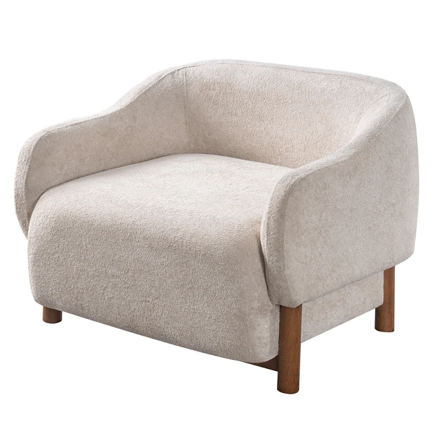 Alt view image 5 of 7 - Accent Chair Chenille Upholstered Armchair with Recessed Arms and Tight Back Rubberwood Legs Single Seating for Living