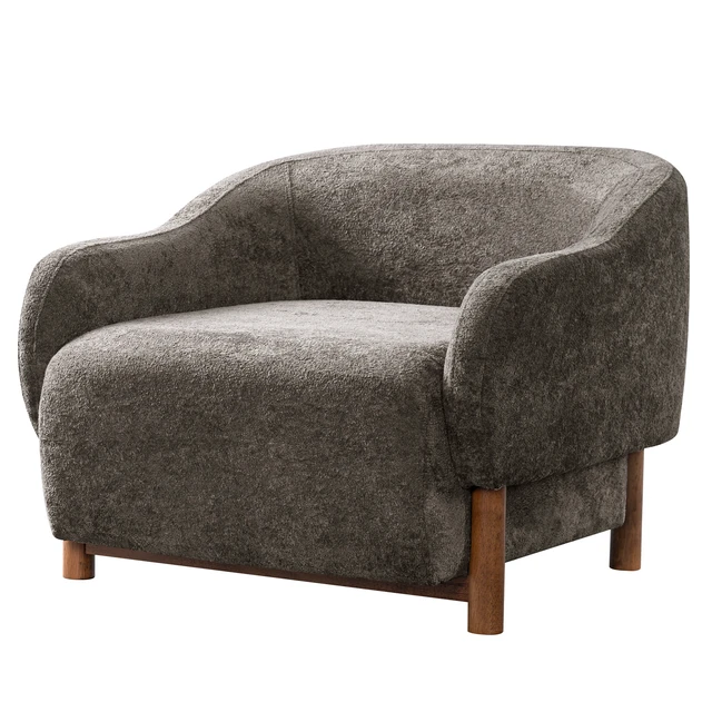 Alt view image 5 of 7 - Accent Chair Chenille Upholstered Armchair with Recessed Arms and Tight Back Rubberwood Legs Single Seating for Living