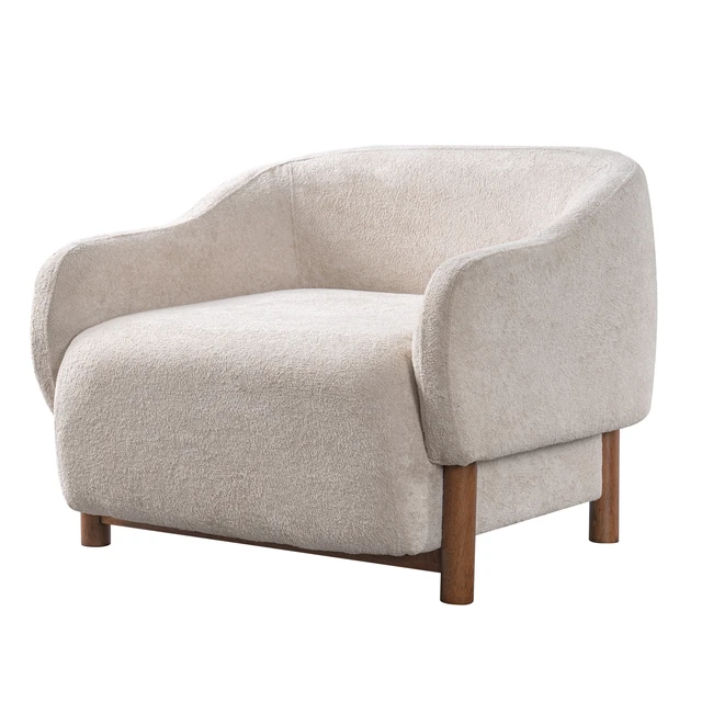 Alt view image 6 of 7 - Accent Chair Chenille Upholstered Armchair with Recessed Arms and Tight Back Rubberwood Legs Single Seating for Living