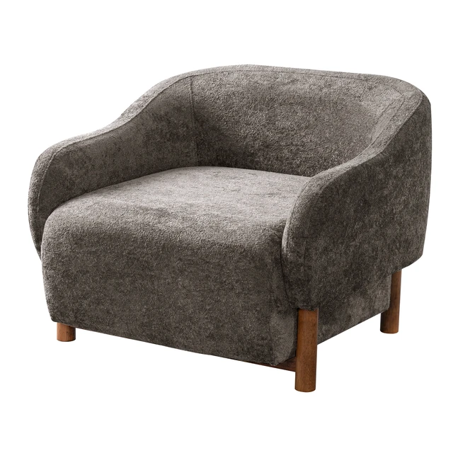 Alt view image 6 of 7 - Accent Chair Chenille Upholstered Armchair with Recessed Arms and Tight Back Rubberwood Legs Single Seating for Living