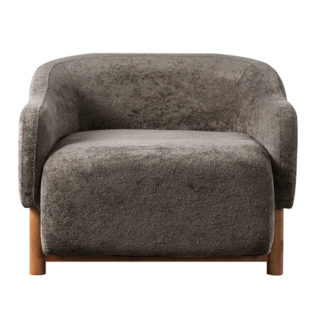 Alt view image 7 of 7 - Accent Chair Chenille Upholstered Armchair with Recessed Arms and Tight Back Rubberwood Legs Single Seating for Living