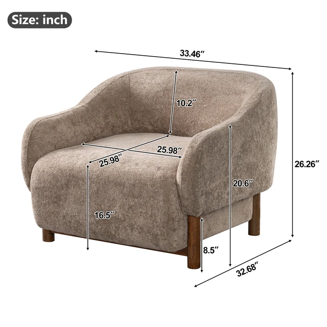 Alt view image 2 of 7 - Accent Chair Chenille Upholstered Armchair with Recessed Arms and Tight Back Rubberwood Legs Single Seating for Living