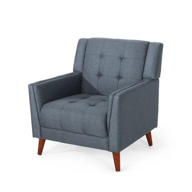 Alt view image 3 of 7 - Mid-Century Armchair 2 pcs, Dark Grey Walnut, Fabric and Rubber Wood, Chairs Accent Seating