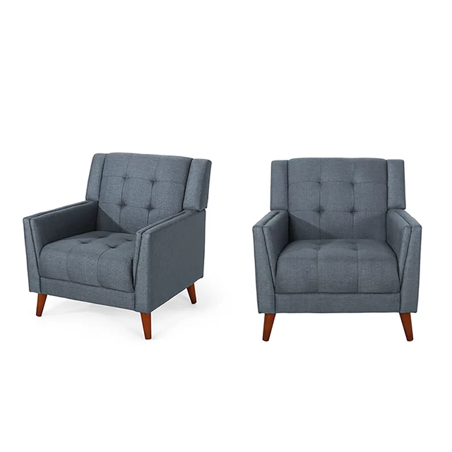 Alt view image 2 of 7 - Mid-Century Armchair 2 pcs, Dark Grey Walnut, Fabric and Rubber Wood, Chairs Accent Seating