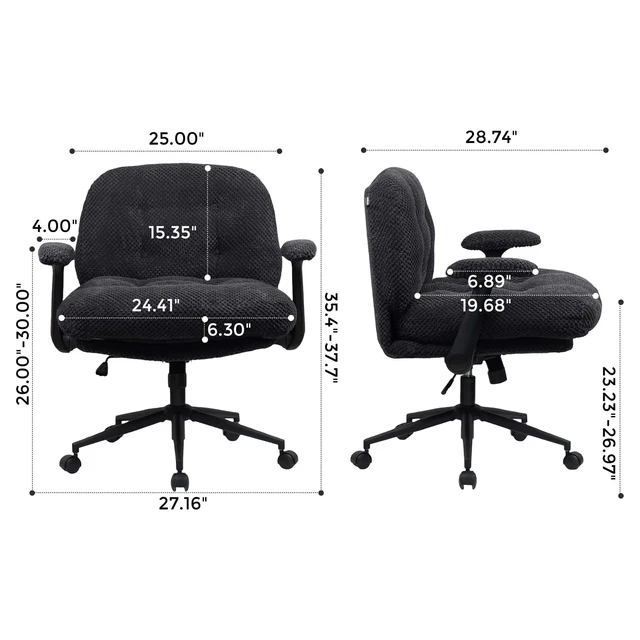 Alt view image 2 of 7 - Pineapple Textured Chenille Fabric Swivel Desk Chair, Adjustable Height Upholstered Chair with Armrest Extra High