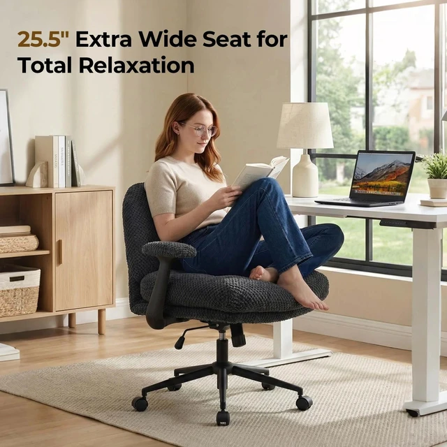 Alt view image 3 of 7 - Pineapple Textured Chenille Fabric Swivel Desk Chair, Adjustable Height Upholstered Chair with Armrest Extra High