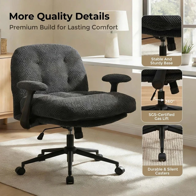 Alt view image 4 of 7 - Pineapple Textured Chenille Fabric Swivel Desk Chair, Adjustable Height Upholstered Chair with Armrest Extra High