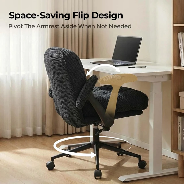 Alt view image 5 of 7 - Pineapple Textured Chenille Fabric Swivel Desk Chair, Adjustable Height Upholstered Chair with Armrest Extra High