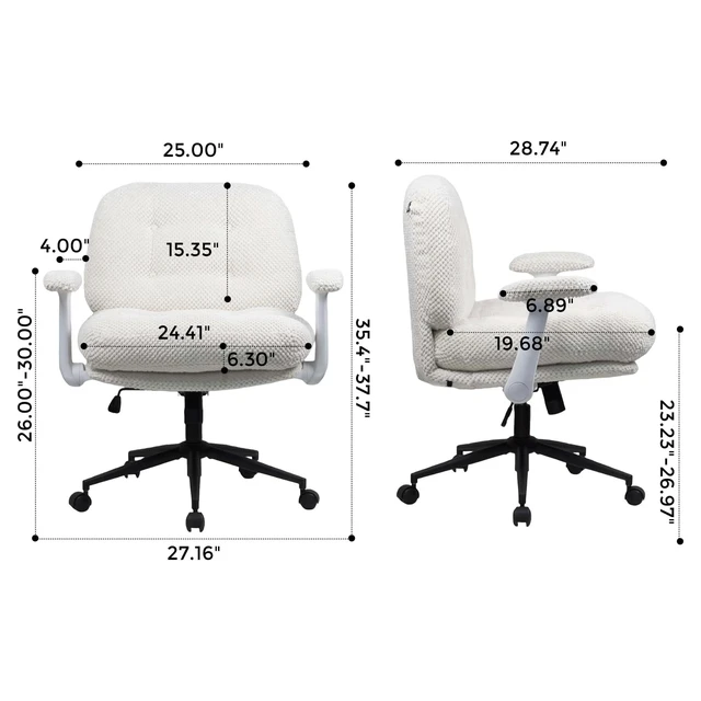 Alt view image 2 of 7 - Pineapple Textured Chenille Fabric Swivel Desk Chair, Adjustable Height Upholstered Chair with Armrest Extra High