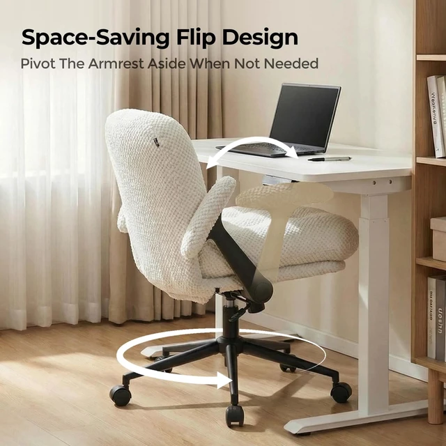 Alt view image 5 of 7 - Pineapple Textured Chenille Fabric Swivel Desk Chair, Adjustable Height Upholstered Chair with Armrest Extra High