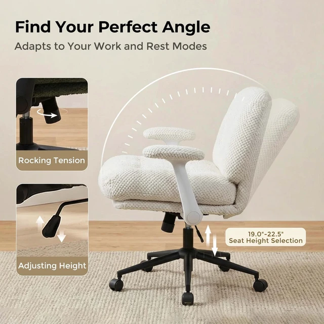Alt view image 6 of 7 - Pineapple Textured Chenille Fabric Swivel Desk Chair, Adjustable Height Upholstered Chair with Armrest Extra High