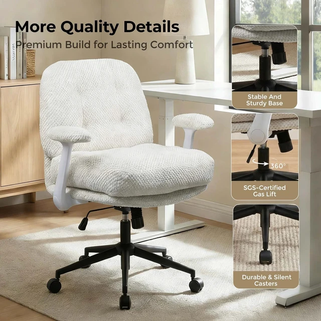 Alt view image 4 of 7 - Pineapple Textured Chenille Fabric Swivel Desk Chair, Adjustable Height Upholstered Chair with Armrest Extra High