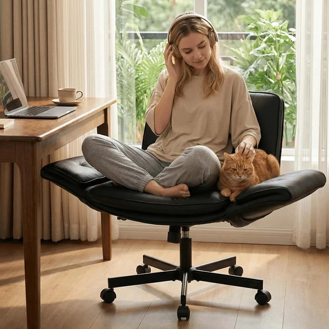 Alt view image 2 of 7 - Pet Leather Swivel Desk Chair, 5 Level Adjustable Armrest Extra Wide Seat Chair Water and Scratch Resistant Ergonomic