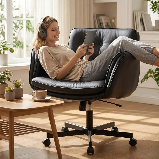 Alt view image 3 of 7 - Pet Leather Swivel Desk Chair, 5 Level Adjustable Armrest Extra Wide Seat Chair Water and Scratch Resistant Ergonomic