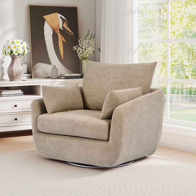 Alt view image 2 of 7 - Rotatable Sherpa Fleece Single Chair Equipped with Tone Adjustable Base LED Strip Lights, Camel, Chairs Accent Seating