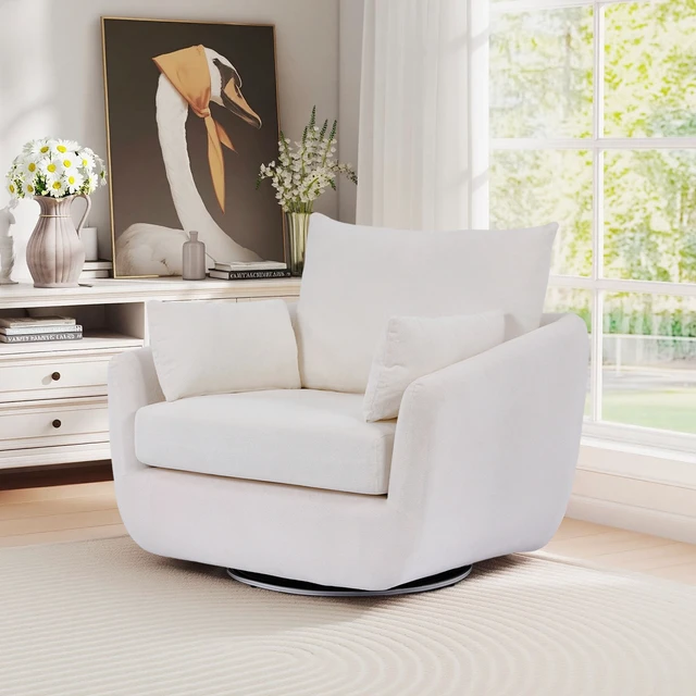 Alt view image 2 of 7 - Rotatable Sherpa Fleece Single Chair Equipped with Tone Adjustable Base LED Strip Lights, White, Chairs Accent Seating