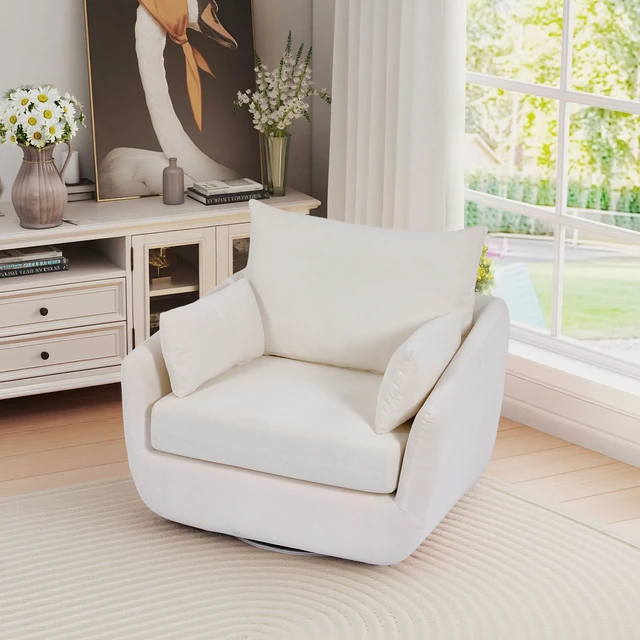 Alt view image 4 of 7 - Rotatable Sherpa Fleece Single Chair Equipped with Tone Adjustable Base LED Strip Lights, White, Chairs Accent Seating